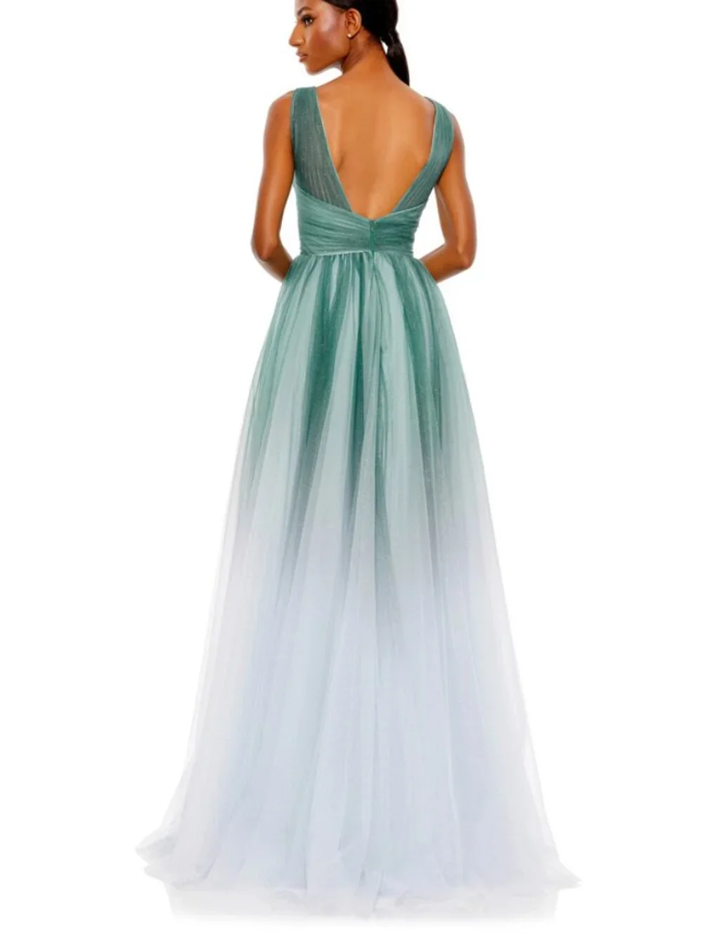 Mac Duggal NWT Jade Blue Ombre Glitter Tulle Dress Style #20380 Size 0 - Picture 3 of 15